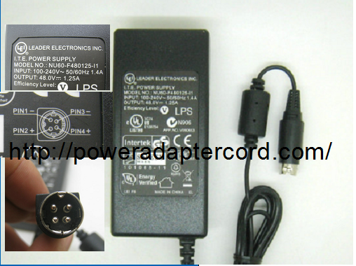 NEW 48V 1.25A 4-Pin Din C14 NU60-F480125-I1LEI / Leader NU60-F480125-I1 AC Adapter- Laptop NU60-F480125-I1